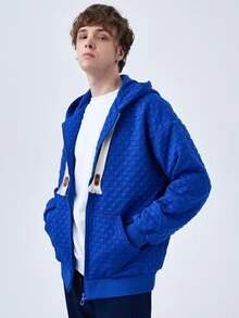 Men Zip Up Drawstring Hooded Jacket - Royal Blue - View 6