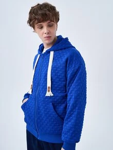 Men Zip Up Drawstring Hooded Jacket - Royal Blue - View 7