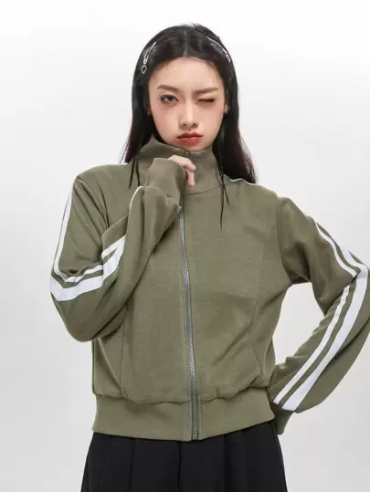 DAZY 侧条纹拉链运动衫，长袖上衣夹克