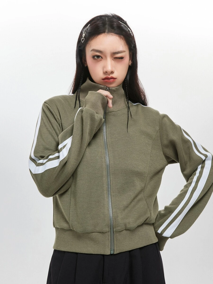 DAZY 侧条纹拉链运动衫，长袖上衣夹克