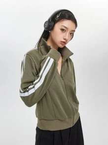 DAZY 侧条纹拉链运动衫，长袖上衣夹克