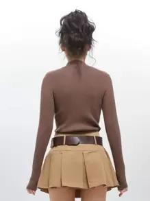 DAZY Áo len cổ tròn thêu khẩu hiệu mùa thu - Cà phê nâu - Xem 6