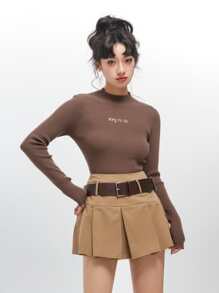 DAZY Áo len cổ tròn thêu khẩu hiệu mùa thu - Cà phê nâu - Xem 7