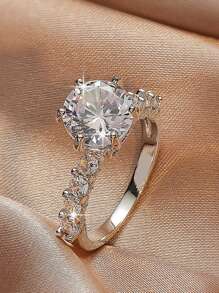 方晶鋯石裝飾戒指 - 銀色 - 查看 1