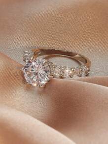 方晶鋯石裝飾戒指 - 銀色 - 查看 2