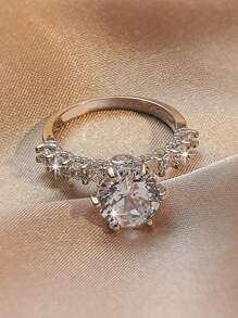 方晶鋯石裝飾戒指 - 銀色 - 查看 3