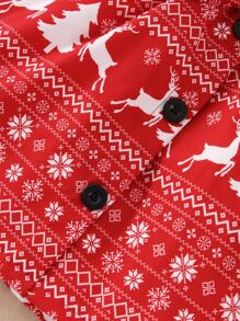 小女童聖誕圖案荷葉邊繫腰帶洋裝和帽