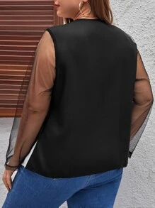 SHEIN Clasi 大碼雙色網紗拼接襯衫 - 黑與白 - 查看 2