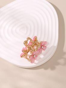 水鑽裝飾花朵設計髮爪 - 粉色 - 查看 2
