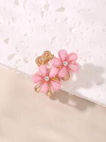 水鑽裝飾花朵設計髮爪 - 粉色 - 查看 3