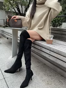 DAZY 高领落肩超大毛衣，秋季女装 - 卡其色 - 查看 4