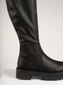 SHUZIA Faux Leather Round Toe Over The Knee Booties - Black - View 2