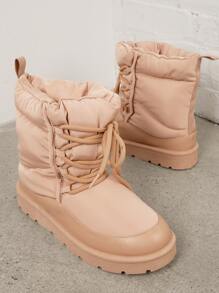 SHUZIA Nylon Quilted Lace Up Pull Tab Fluffy Lining Boots - Dusty Pink - View 2
