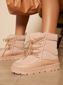 SHUZIA Nylon Quilted Lace Up Pull Tab Fluffy Lining Boots - Dusty Pink - View 4