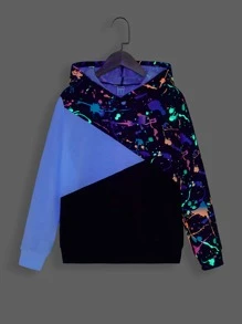 SHEIN Chaqueta Con Capucha Y Pantalones Deportivos Para Niño Con Estampado De Tinta Reflectante - Multicolor - Ver 5