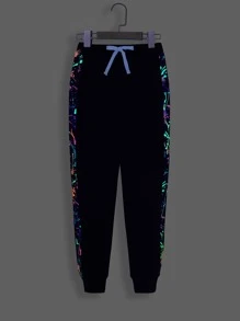 SHEIN Chaqueta Con Capucha Y Pantalones Deportivos Para Niño Con Estampado De Tinta Reflectante - Multicolor - Ver 6