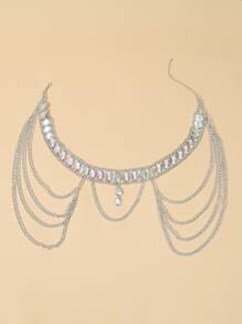 Rhinestone Decor Layered Waist Chain - Silver - View 3