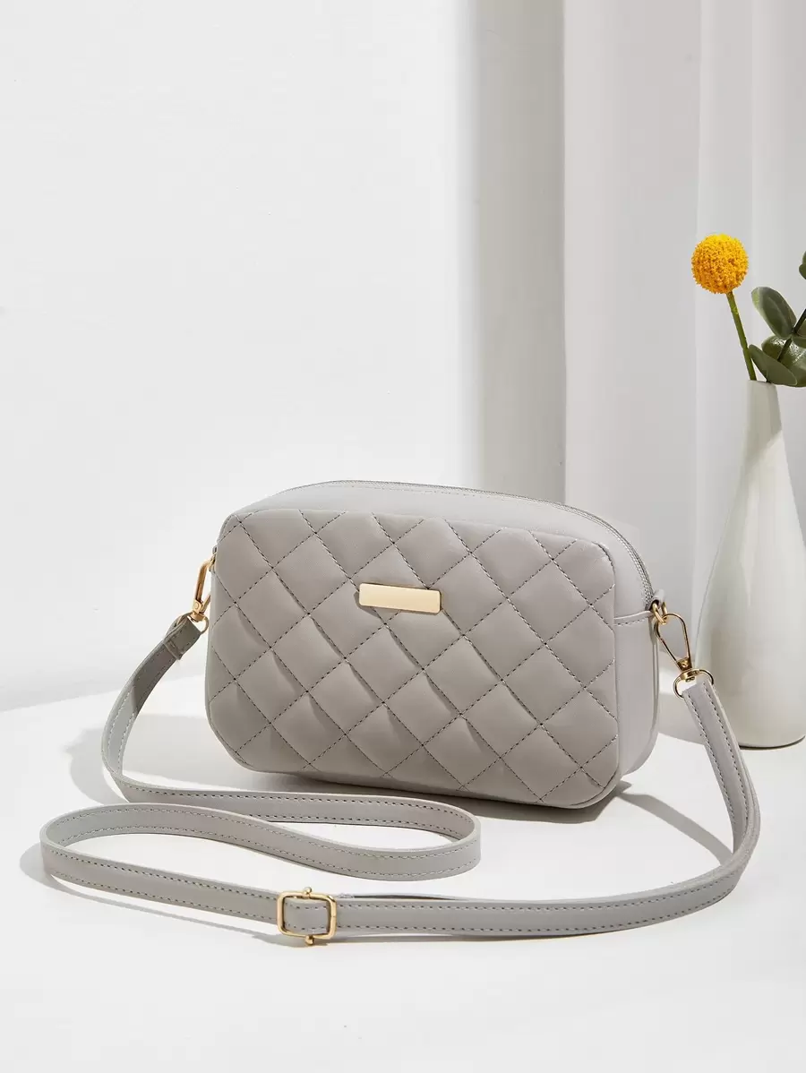 New Style Quilted Diamond Shoulder Bag Mini Crossbody Bag For Women - Light Grey - View 1