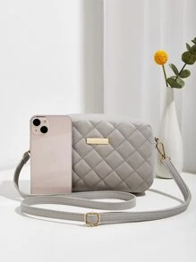 New Style Quilted Diamond Shoulder Bag Mini Crossbody Bag For Women - Light Grey - View 4