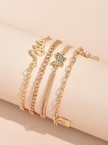 4入組海灘度假主題鎖匙、鎖頭、鑽石、蝴蝶、蛇鏈足鍊套裝,適合女性日常穿著 - 金黃色 - 查看 2