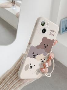 苹果卡通熊手机壳带挂绳适用于iPhone15/15Plus/15Pro/15Promax防水防震防摔防刮 - 杏色 - 查看 4