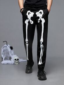 Manfinity RebelGame Men Skeleton Print Slant Pocket Trousers - Black - View 1
