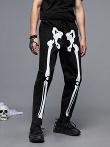 Manfinity RebelGame Men Skeleton Print Slant Pocket Trousers - Black - View 2