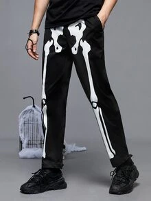 Manfinity RebelGame Men Skeleton Print Slant Pocket Trousers - Black - View 3