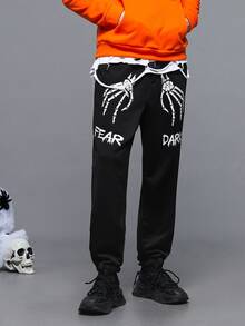 Manfinity Men Skeleton Hand and Letter Graphic Joggers - Black - View 2