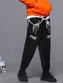 Manfinity Men Skeleton Hand and Letter Graphic Joggers - Black - View 3