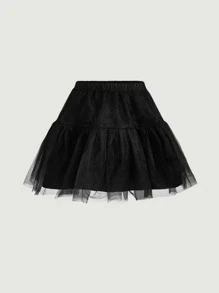 SHEIN MOD Falda de talle alto bajo con fruncido de malla - Negro - Ver 2