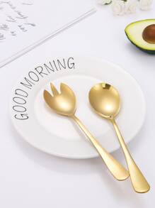 2 piezas de acero inoxidable Cuchara-tenedor & Cuchara - Dorado - Ver 1
