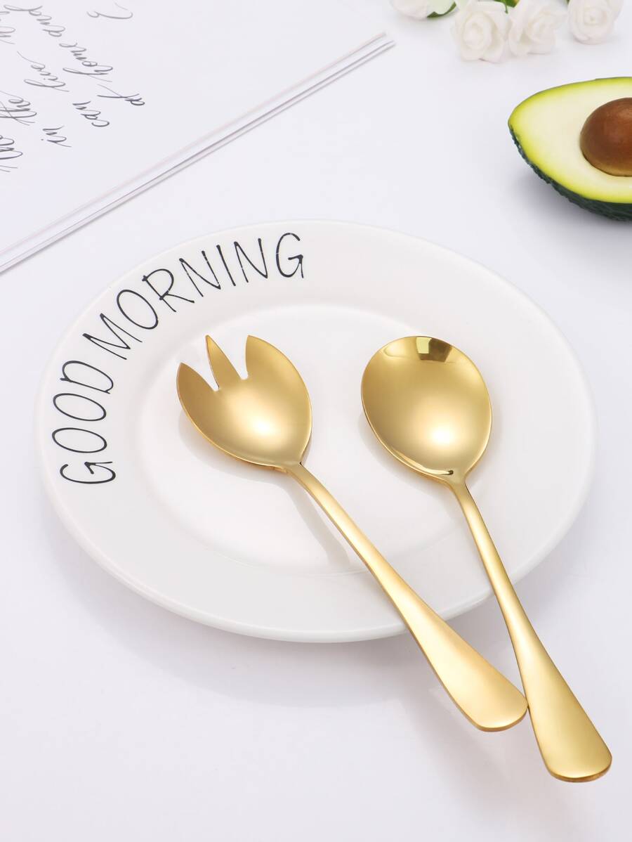 2 piezas de acero inoxidable Cuchara-tenedor & Cuchara - Dorado - Ver 1
