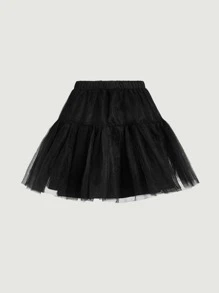 SHEIN MOD Falda de talle alto bajo con fruncido de malla - Negro - Ver 6