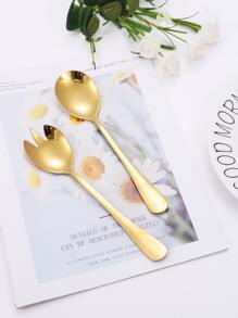 2 piezas de acero inoxidable Cuchara-tenedor & Cuchara - Dorado - Ver 4