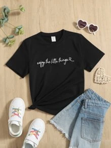 SHEIN Tops con gái Slogan Giải trí - màu đen - Xem 1