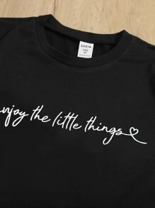 SHEIN Tops con gái Slogan Giải trí - màu đen - Xem 3