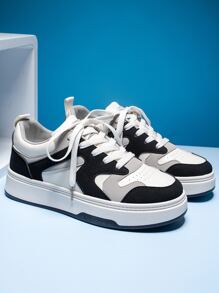 女性撞色前綁帶板鞋