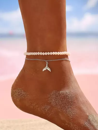 2入組魚尾巴和珠子裝飾腳錬