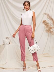 SHEIN Clasi Mock-Neck Frill Trim Top