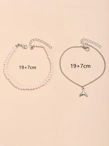 2 piezas Pulsera tobillera de pez cola & con diseño de cuenta - Multicolor - Ver 3