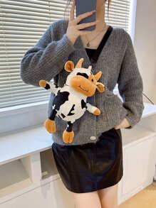 奶牛圖案卡通設計異形包 - 黑與白 - 查看 8