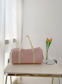 Bolso de mano minimalista y de moda, hecho de nailon con correa de hombro ajustable, adecuado para el uso diario, compras, viajes, cruzado, gimnasio/deportes, estudiantes de vuelta a la escuela, bolsa de equipaje simple para la escuela y accesorios escolares - Rosa - Ver 3