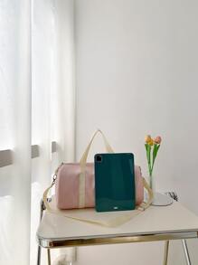 Bolso de mano minimalista y de moda, hecho de nailon con correa de hombro ajustable, adecuado para el uso diario, compras, viajes, cruzado, gimnasio/deportes, estudiantes de vuelta a la escuela, bolsa de equipaje simple para la escuela y accesorios escolares - Rosa - Ver 4