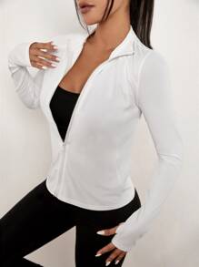 Easithlete 拉鏈開襟素色運動夾克 - 白色 - 查看 1