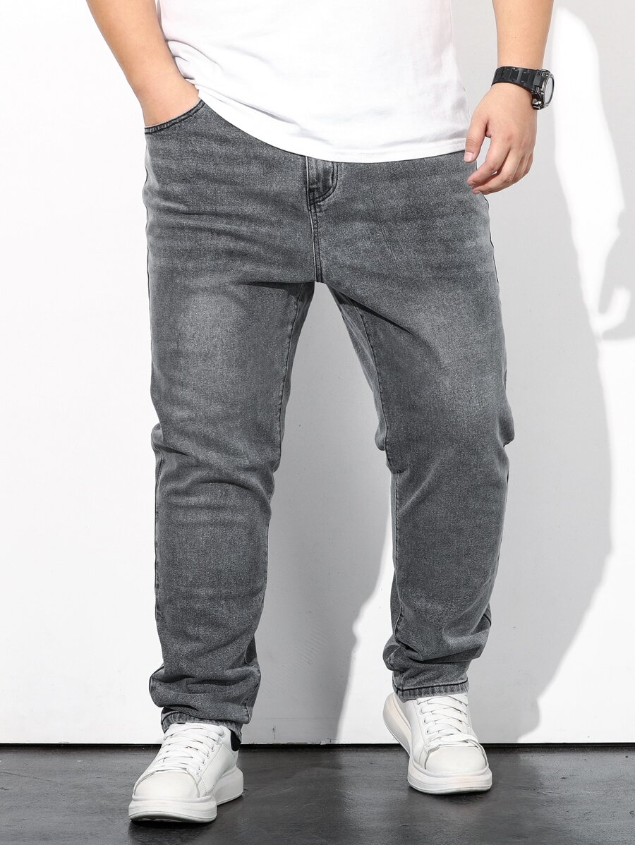 Manfinity Men Plus Slant Pocket Straight Leg Jeans - Grey - View 1