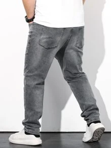 Manfinity Men Plus Slant Pocket Straight Leg Jeans - Grey - View 2