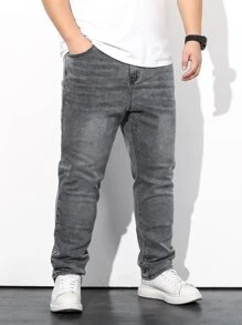 Manfinity Men Plus Slant Pocket Straight Leg Jeans - Grey - View 3