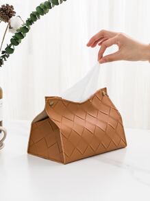 1pc Solid Color PU Leather Square Tissue Box Cover With Buckle Design, Suitable For Bedroom, Living Room, Dining Table, Bar Counter And Office Desk - Brown - View 2