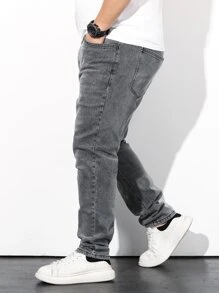 Manfinity Men Plus Slant Pocket Straight Leg Jeans - Grey - View 5